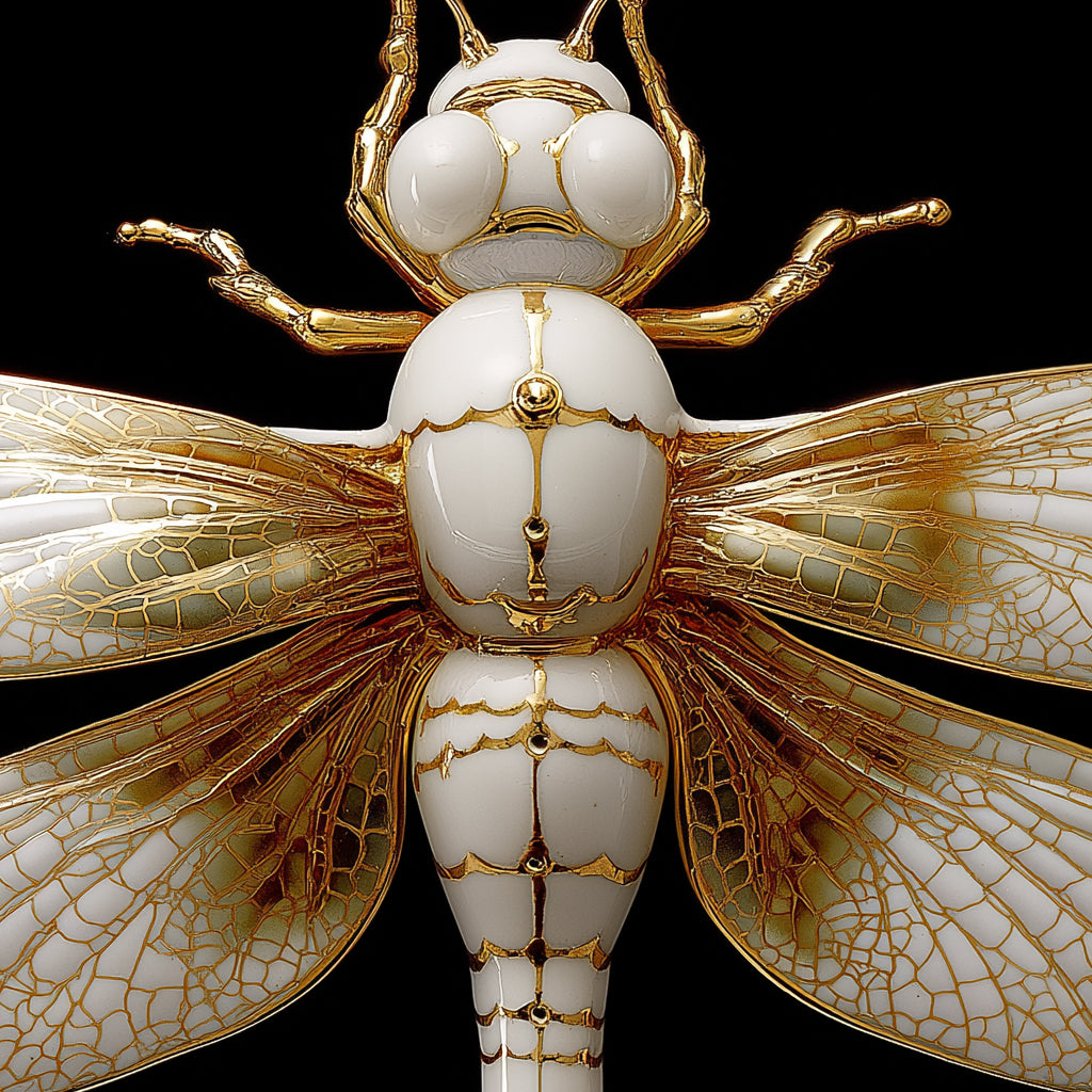 Dragon fly, gold and white