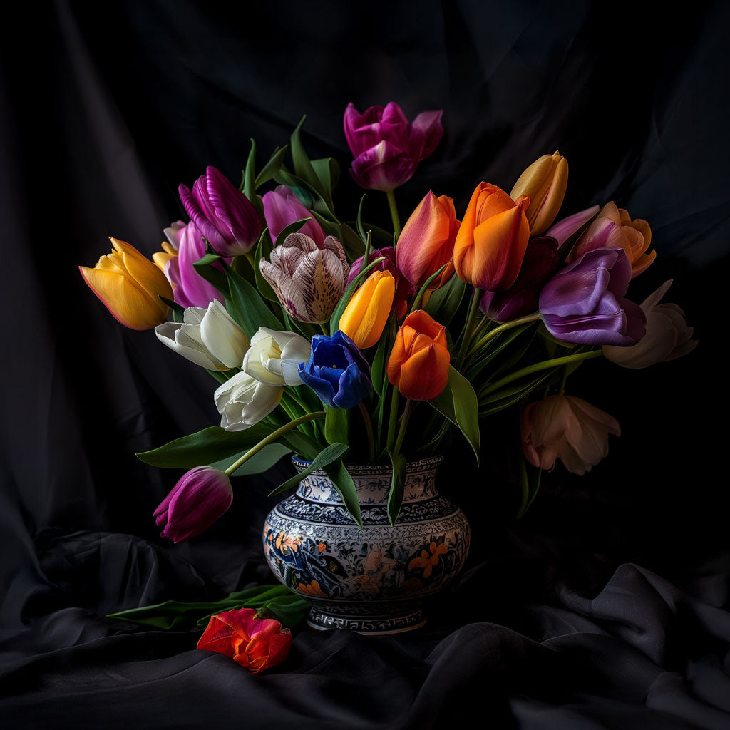 Kleurrijke bloemen op zwarte achtergrond
