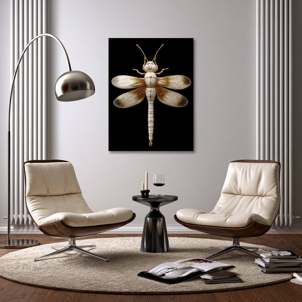 Dragon fly, gold and white