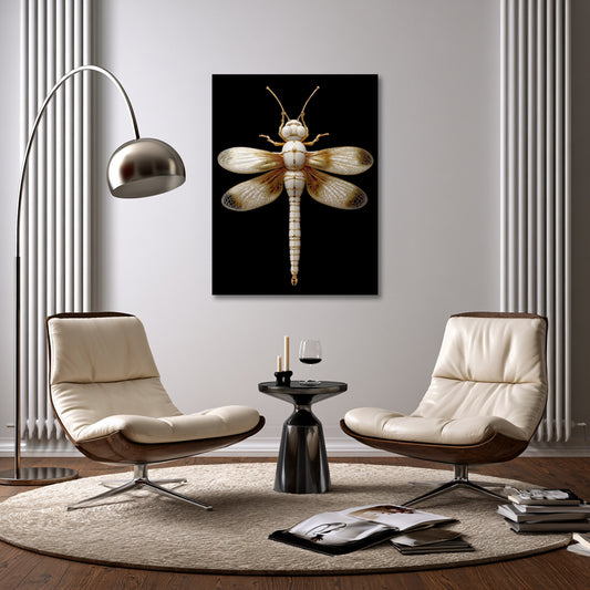 Dragon fly, gold and white
