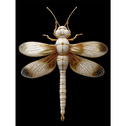 Dragon fly, gold and white