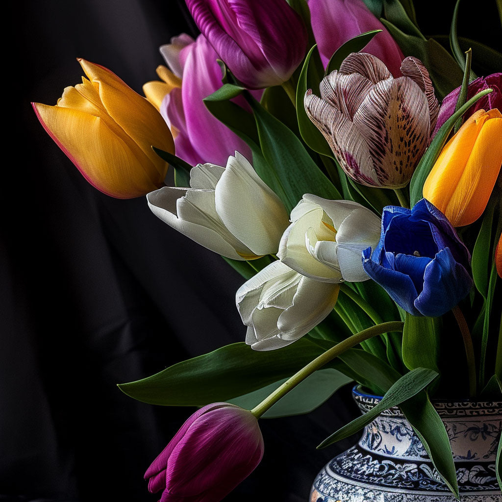 Kleurrijke bloemen op zwarte achtergrond