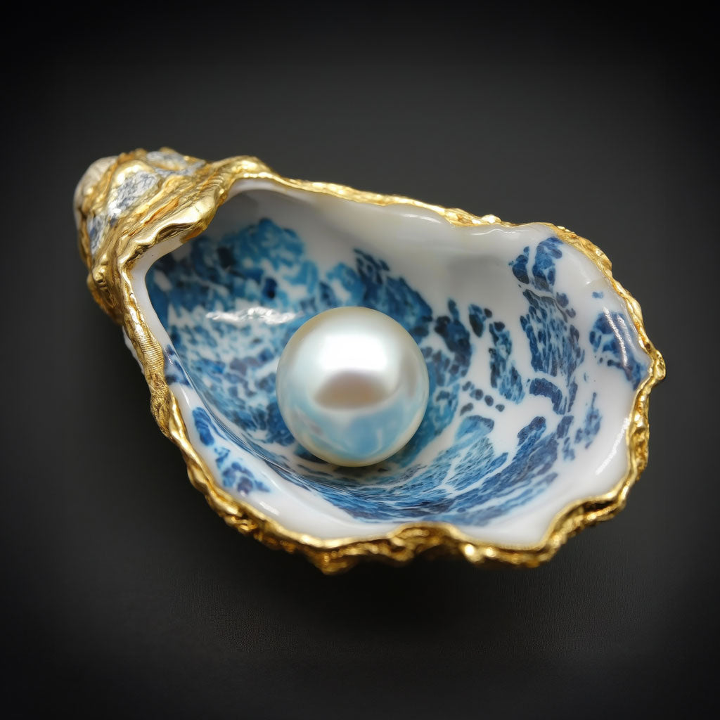 Parel in Delftsblauwe oester