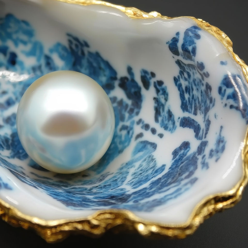 Parel in Delftsblauwe oester